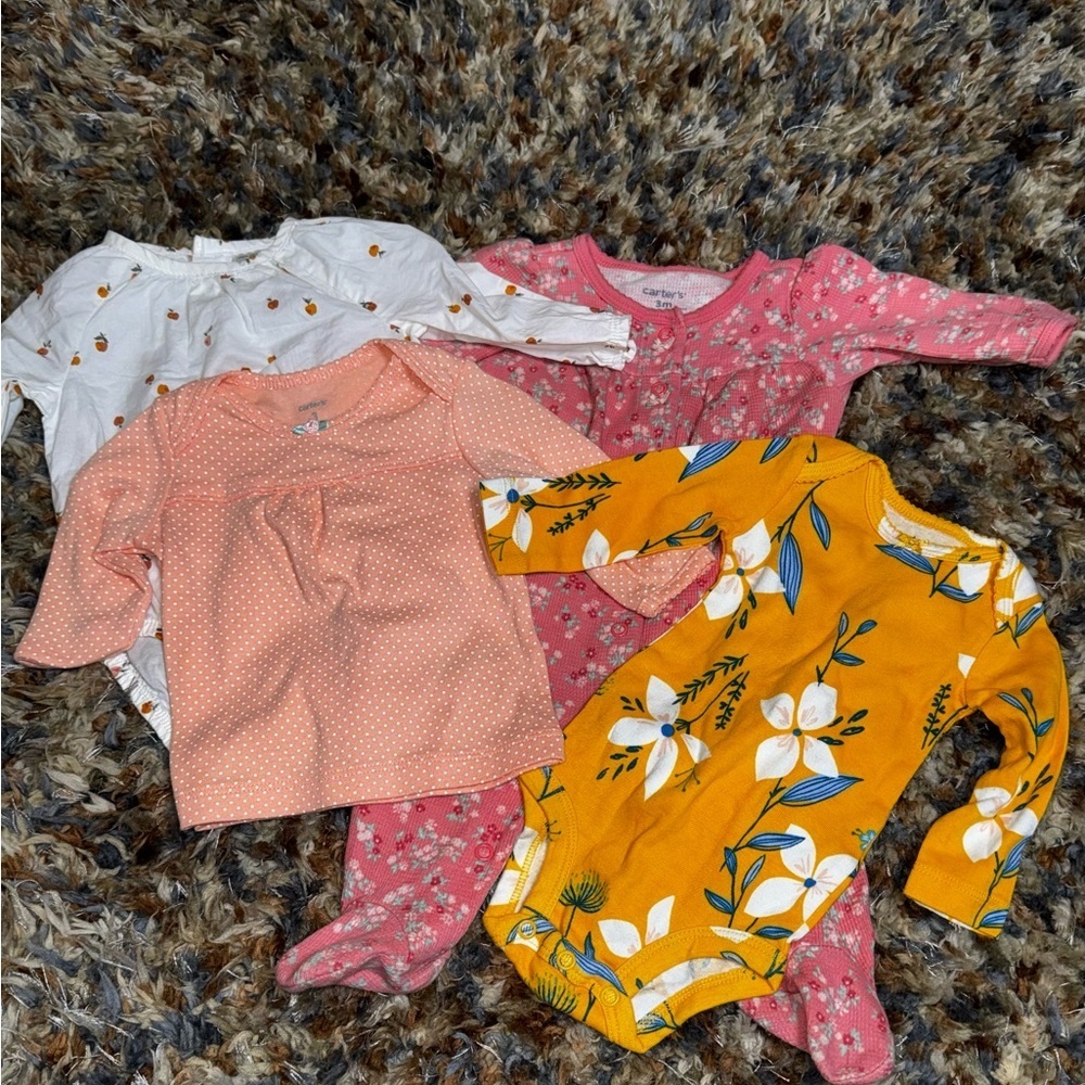 Carter’s Baby Girl 4-Piece Bundle – 3M | Apples, Floral & Polka Dots
